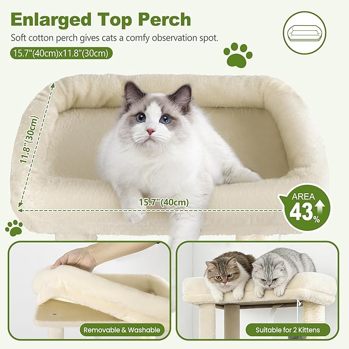 Small Cat Tree Tower for Indoor Cats, 40 in Medium Compact Adults Cat Beds Trees with 2 Condos, Sisal Scratching Post, Large Perch Platform, Multi-Level Kitty Kitten Climbing Stands House(Beige)