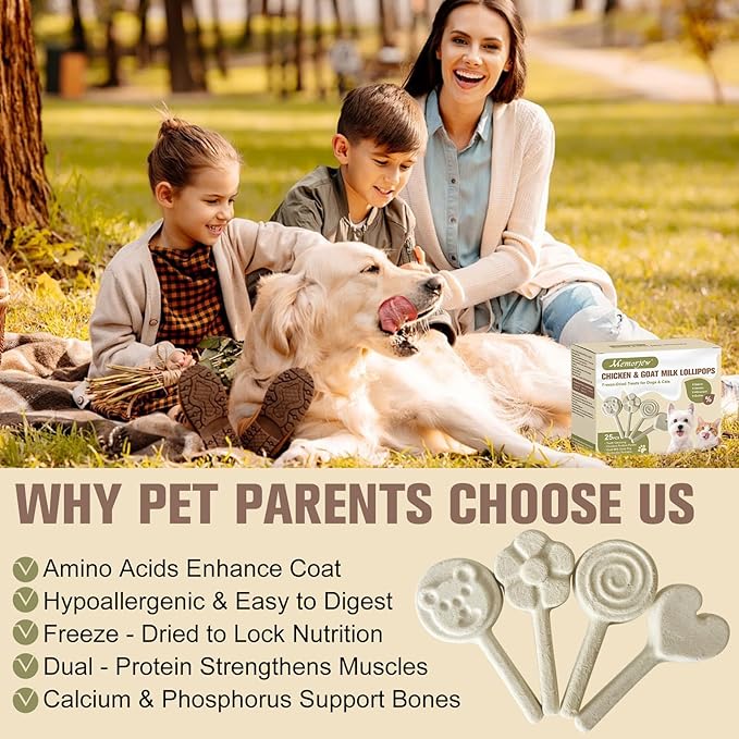 Memorjew 25PCS Chicken & Goat Milk Freeze- Dried Lollipops｜Individually Wrapped, Portable Dental Food for Dogs & Cats (Chicken Flavor, 25pcs)