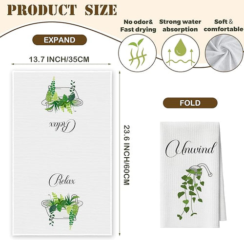Bath Towels Set of 2, Green Eucalyptus Dish Towel for Bathroom Spa Kitchen, Tub Shower Leaves Decorative Hand Towels, Fast Drying Tea Towel, Housewarming Xmas Gifts for Women Mom -B29