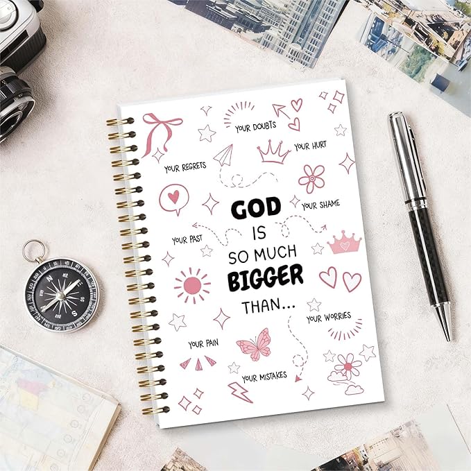 Pink Christian Spiral Notebook, God Is So Much Bigger Than Journa School Supplies, Inspirational Gifts for Catholic Women Girls, 5.5x8.3 Inch - A09