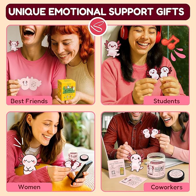 Stofinity Positive Axolotl Gifts For Girls - Fun Back To School Gifts For Kids Teens, Cute Secret Santa Gift For Women Friend, Tiny Axolotl Card For Birthday, Christmas, Valentine, Easter