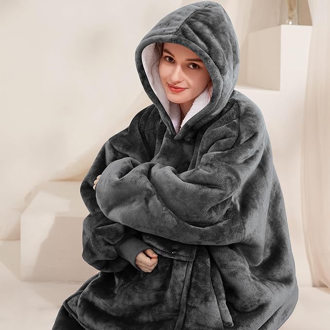 Narecte Cozy Oversized Blanket Hoodie Wearable Blanket Adults Soft Hooded Blanket Hoodie Birthday Gifts for Women Christmas