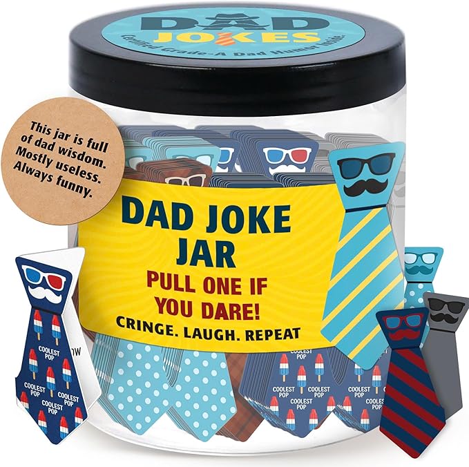 DEARMINE 60 Dad Jokes Cards Jar, Funny Birthday Gift for Dads from Daughter, Stocking Stuffers, Christmas White Elephant Gifts for Adults, Men Granpa Gift, Funny Gag Gifts for Men
