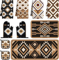 10 Pcs Western Aztec Kitchen Decor and Accessories Set 4 Kitchen Dish Towels 2 Pot Holders 2 Oven Mitts 2 Rugs for Floor Home Decorations Cooking Baking Mom Daughter Gifts Black White Brown
