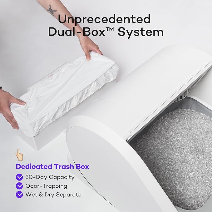 Popur X5 Automatic Cat Litter Box Self Cleaning Set with Extra Liner & 50PCS Trash Bags, 30-Day Capacity Safe Open Top Electric Robot Litter Box for Multiple Large Cats, 99% Leakproof& Smell-Proof