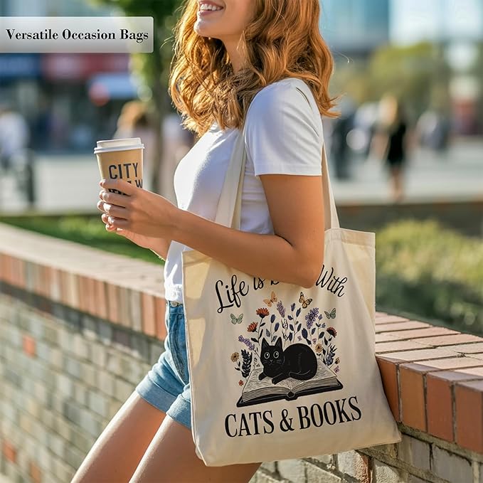 Pets Lover Gifts Tote Bag for Women, Dogs Cats Bee Aesthetic Canvas Bag with Inner Pocket