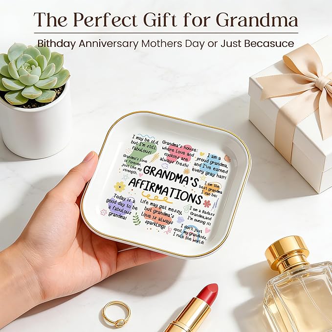 PUDDING CABIN Grandma Gift: Grandma's Affirmations Jewelry Dish - Today is a good day to be a fabulous Grandma! - Gifts for Grandma Mother’s Day, Birthday, Christmas & Wedding