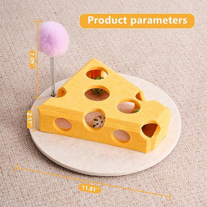 Cat Scratch Pad Toy with Ball Felt Cat for Indoor Cats (Yellow No. 3)