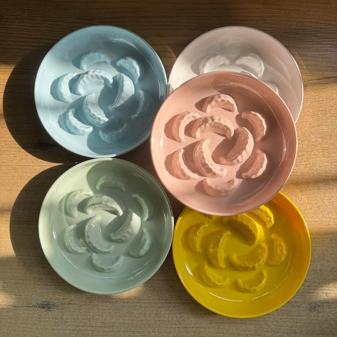 2 Pcs Cat Slow Feeder Bowl Set - Unbreakable Melamine Puzzle cat Bowl for Slow Eating - Cat Dish for Wet & Dry Food- Whisker Friendly & Dishwasher Safe & Non Slip Design (Pink + Green)