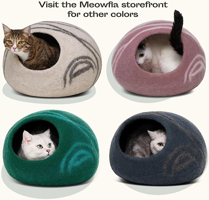 MEOWFIA Cat Cave – Premium Felt Cat Bed for Indoor Cats, Handmade Merino Wool (Shining Tiger, Medium)