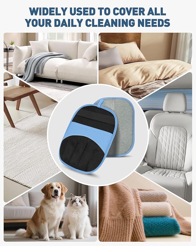 Pet Hair Removal Glove - Electrostatic Magic Brush Gloves Pet Hair for Dogs and Cats, The Magic Brush Pure Path Yomi Pet Grooming Needs, Fur Remover for Furniture, Clothes, Car Seats (Blue)