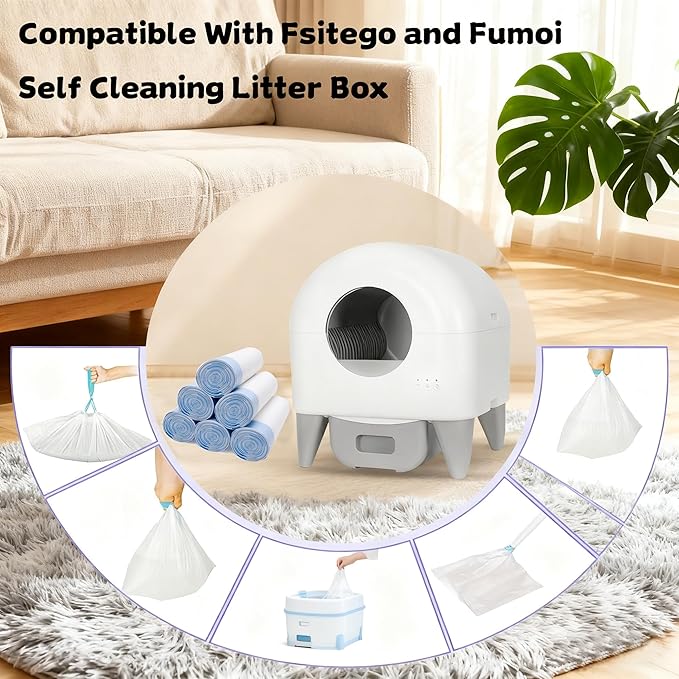 120-Pack Cat Liner Replacement Bags, Heavy-Duty Drawstring Litter Box Liners Compatible with Fsitego & Fumoi Self-Cleaning Litter Boxes(26" x 11.8") (Pack of 6)