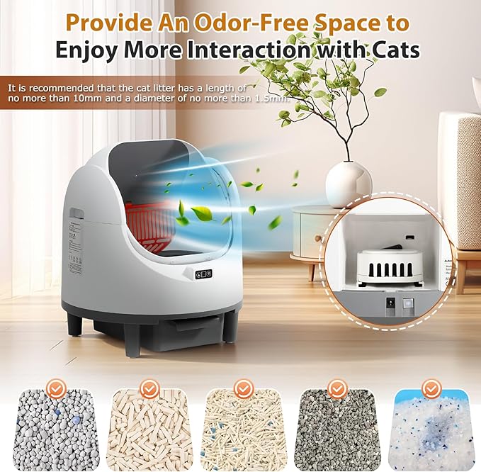 Self-Cleaning Cat Litter Box, Open-Top Automatic Litters Box for Multiple Cats, Smart Litter Boxs with App Control, Safety Sensors, Removable Washable Liner