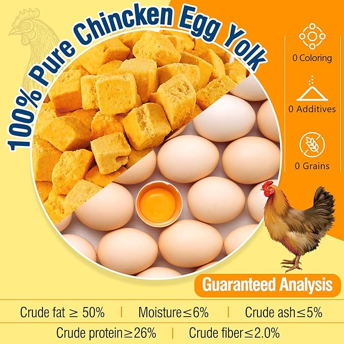 Freeze Dried Egg Yolk Cat & Dog Treats, Single Ingredient, Grain Free, Skin & Coat Health, Healthy Crunchy Rewards Perfect for Training, Food Topper for Cats & Dogs All Life Stages