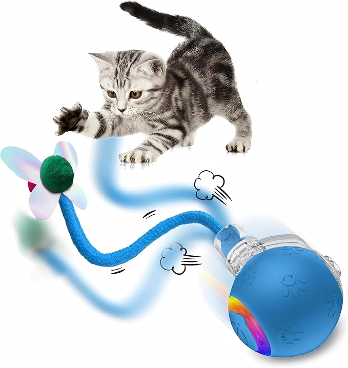 2026 Newly Upgraded Version 3.0 Cat Toys, Cool Intelligent Interactive Cat Ball for Indoor Bored Cats, Automatic Rolling Ball 3.0 Puzzle Toy, Electronic Rolling Pet Chase (Blue-1 pcs)