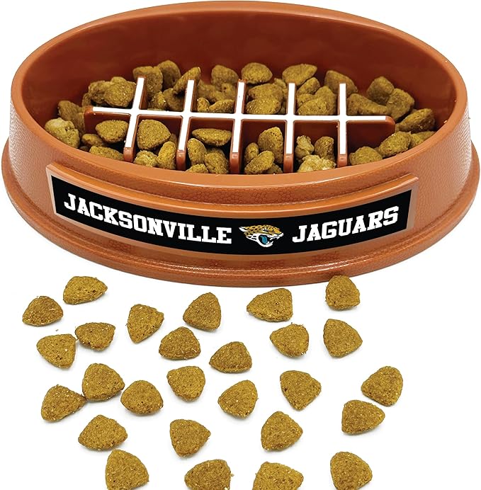 NFL Super-Bowl Jacksonville Jaguars Slow Feeder Dog & Cat Bowl. Football Design for Healthy Digestion. Non-Slip for Large & Small Pets