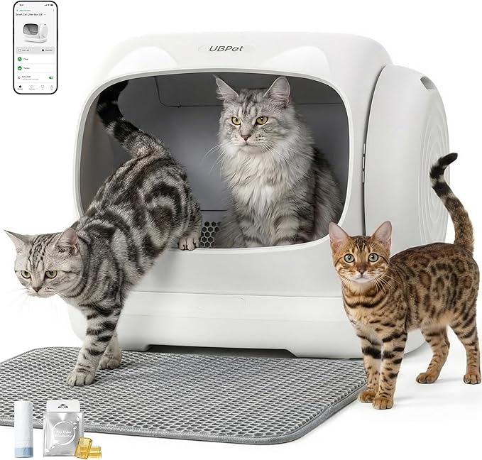 XXXL Automatic Cat Litter Box, Self Cleaning Litter Box for Multiple Cats, Anti-Pinch Safety Protection, Smart APP Control, Odor Control, Works with Clumping/Bentonite/Mineral Litter (Grey)