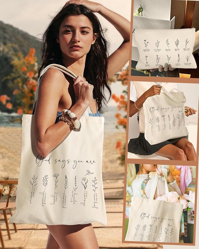 Miss Adola Aesthetic 2 Pack Canvas Tote Bag - with Makeup Zipper Pouch for Women Bag for Shopping, Gym, Travel, Vacation