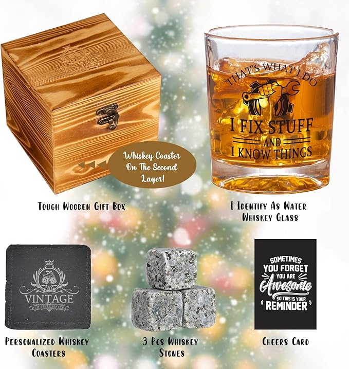 Funny Whiskey Glasses for Handyman Grandpa Dad, Maintenance Man Gifts, Christmas Gag Gift for Men, Mechanic Whiskey Bourbon Glass, White Elephant Gift Ideas, Handyman Birthday Bourbon Gifts for Him