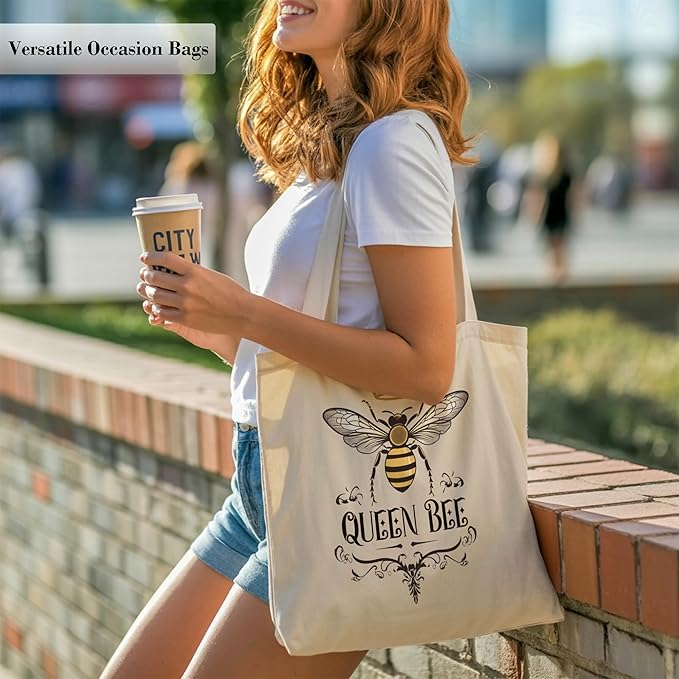 Pets Lover Gifts Tote Bag for Women, Dogs Cats Bee Aesthetic Canvas Bag with Inner Pocket