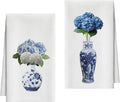 Kitchen Towels Set of 2, Blue and White Porcelain Chinoiserie Dish Towel for Kitchen Bathroom, Hydrangea Decorative Hand Towels, Fast Drying Tea Towel, Housewarming Gifts for Women Mom -09