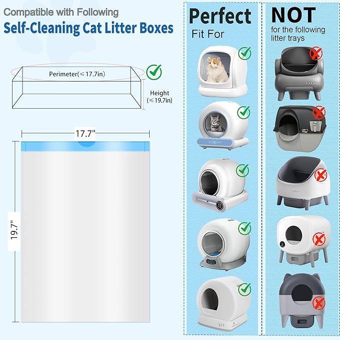 40 Count Self-Cleaning Cat Litter Box Liners Bag Compatible with MW-SC01/MW-SC02/MW-LR01, Drawstring Heavy Duty Cat Litter Receptacles Bags Fit For Automatic Pet Litter Box-17.7" * 19.7"