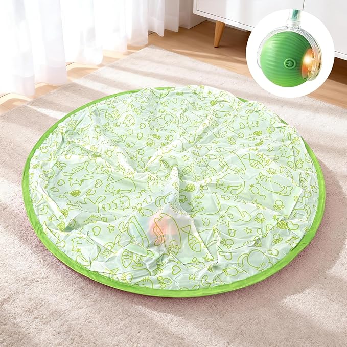 Upgraded Rechargeable Interactive Cat Toy Ball with Hunting Cover - Smart Automatic Rolling, Obstacle Avoidance, Indoor Exercise for Cats to Release Energy & Instincts (Green)