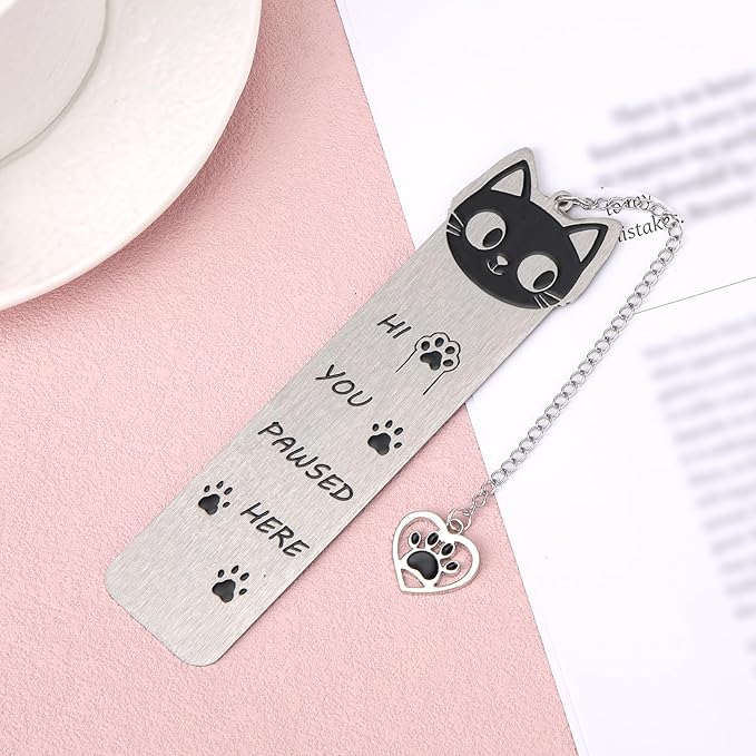 Cute Cat Bookmark, Zinc Alloy Kitten Paw Print Bookmarks Reading Gifts for Cat Lovers Funny Black Kitten Book Marks Animal Bookmark Gifts Book Accessories for Reading (Style F)