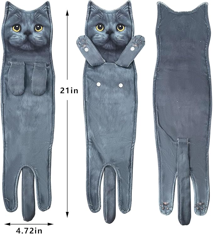 PAT JUUMG Funny Blue Cat Hand Towels for Bathroom Kitchen, Cute Home Decorative Hanging Face Towels, Super Absorbent Soft, Cat Lovers Gifts for Women, Housewarming Gift