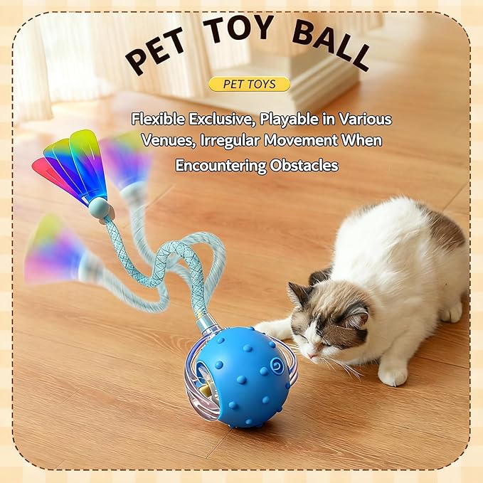 Interactive Cat Toys for Indoor Cats with 3 Interchangeable Tails - Automatic Moving & Chirping Ball, Self Play Toy for Playful Kittens & Bored Cats Home Alone (Gray)