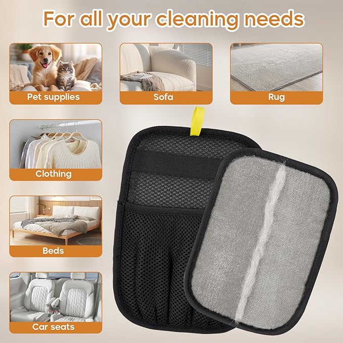 Pet Hair Removal Glove for Cats & Dogs 【2Pcs】, Upgraded Five-Finger Electrostatic Pet Hair Gloves, Reusable Magic Brush Pet Hair Remover Tool for Laundry, Couch, Carpet, Car Seat, Clothing