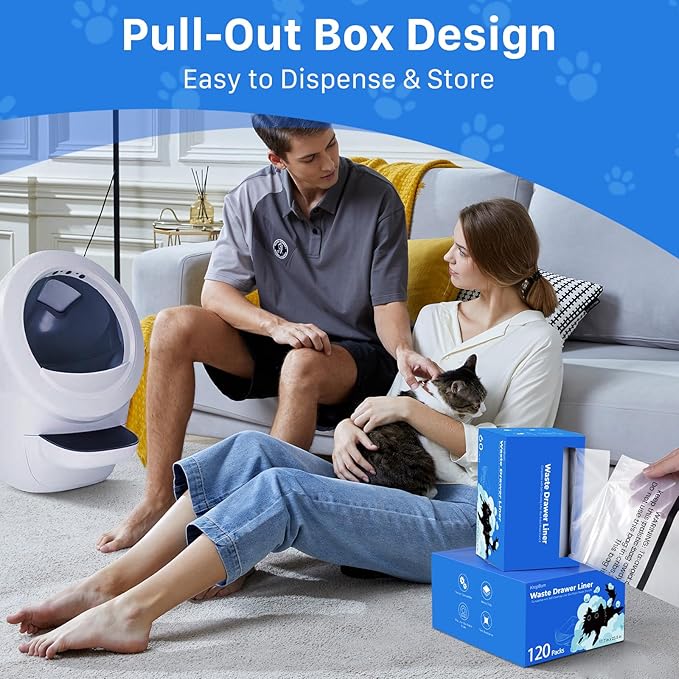 120 Pack Litter Box Robot 3 4 Waste Bags, Self Cleaning Cat Litter Box Robot Waste Liner Bags Replacement, Heavy Duty 9-11 Gallons of Capacity