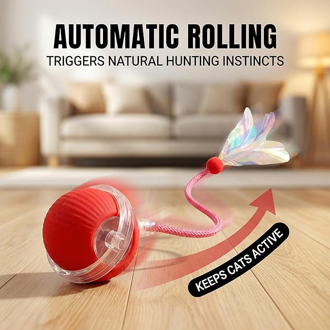 OAOAPLOS® Interactive Cat Toy Rolling Ball, Automatic Self-Moving Rechargeable Cat Ball with LED Light, Smart Indoor Exercise Toy for Bored Cats & Kittens, Durable Silicone & ABS Design