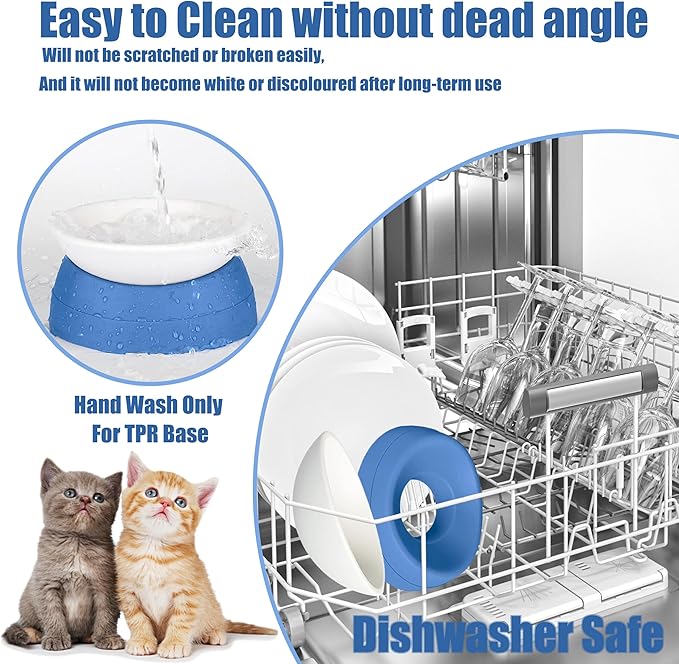 French Bulldog Food Bowl- Slanted Tilted Pug Food Water Bowl,Cat Bowl- Feeder for Frenchie/Shih Tzu/Flat Faced Small Dogs/Puppies/Cats (Blue, 2 Cup)