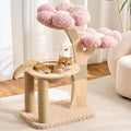 HITTITE Flower Cat Tree with Scratching Post, 36 Inches Cute Cat Tower with Wooden Branch Design, Modern Cat Climbing Tower with Flower Perches and Space Capsule for Indoor Cats Large Adult. Pink