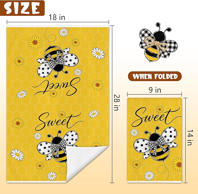 Hexagram Bee Kitchen Towels Set of 2, Bee Gifts for Women, Funny Cute Housewarming Dish Hand Towels for Home Kitchen Decor
