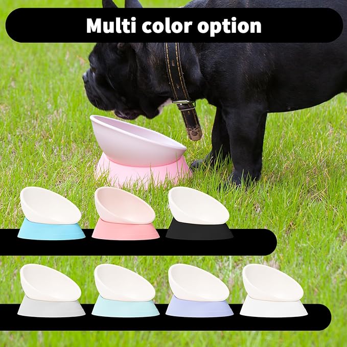 French Bulldog Food Bowl- Slanted Tilted Pug Food Water Bowl,Cat Bowl- Feeder for Frenchie/Shih Tzu/Flat Faced Small Dogs/Puppies/Cats (Green, 4 Cup)
