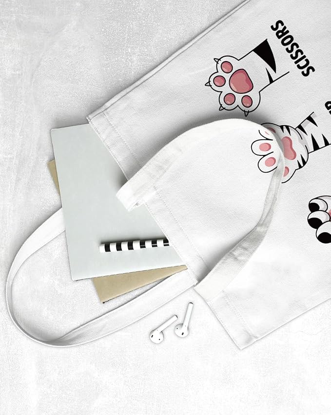 Cute Cat Canvas Tote Bag for Women Funny Cat Bag for Shopping Work Travel Lover Totes Gifts