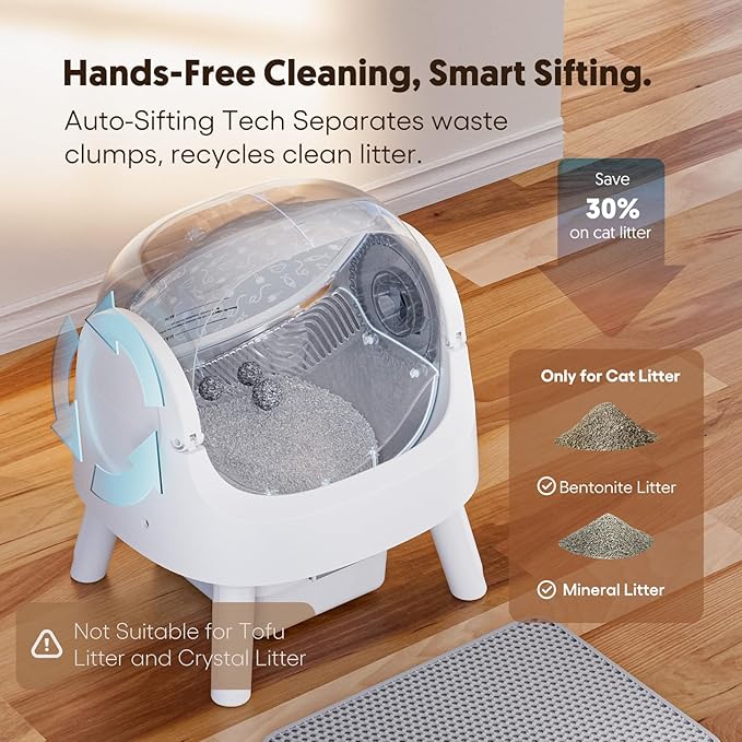 Self Cleaning Cat Litter Box, Automatic Litter Box for Multiple Cats, Integrated Safety Protection with Open-Top Design