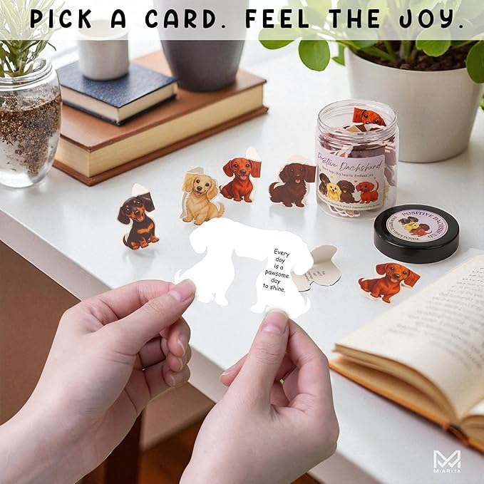 Miarita Positive Dachshund Jar – 60 Affirmation Cards for Anxiety & Self Care, Dachshund Gifts For Women, Dog Mom Gifts For Women, Weiner Dog Gift