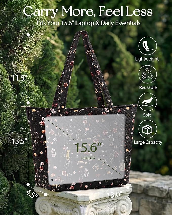 Miss Adola Quilted Tote Bag with Zipper - Laptop Tote Bag for Women, Large Capacity with Pockets for Work Teacher Travel