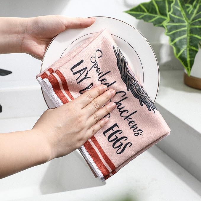 FuWeave 6 Pcs Chicken Kitchen Dish Towels Chicken Gifts for Women Farm Rooster Dishcloth 16 x 24 Inches Farmhouse Tea Hand Towel Decorative for Bathroom Kitchen Housewarming Gifts