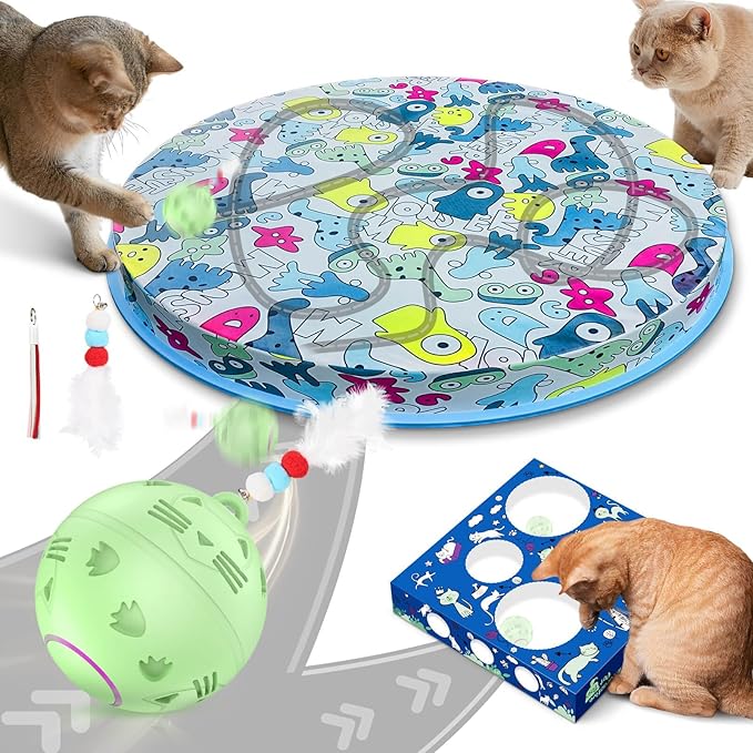 Interactive Cat Toys Ball: Fast Self Rolling Ball in Pouch, Automatic Motion Activated Moving Toys Hide and Seek Game Pet Exercise Kicker Cat Toys for Bored Indoor Kittens Adult Cat
