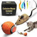 Interactive Cat Toy for Indoor Cats & Kittens – GlobalSun Speedy Tail 2.0 Motion Activated Automatic Cat Toy Ball – USB Rechargeable Moving Ball with 4 Tails Including Mouse for Enrichment
