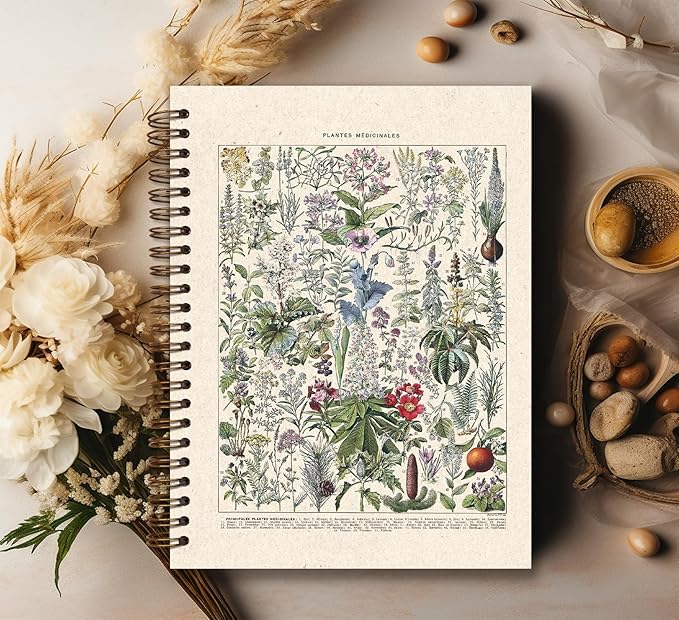 KDHTY Vintage Plant Nature Journal, Medicinal Botanical College Notebook, Medical Notebook, Medicinal Plant Biomedicine Herbalism Learning Spiral Notebook 5.5x8.3
