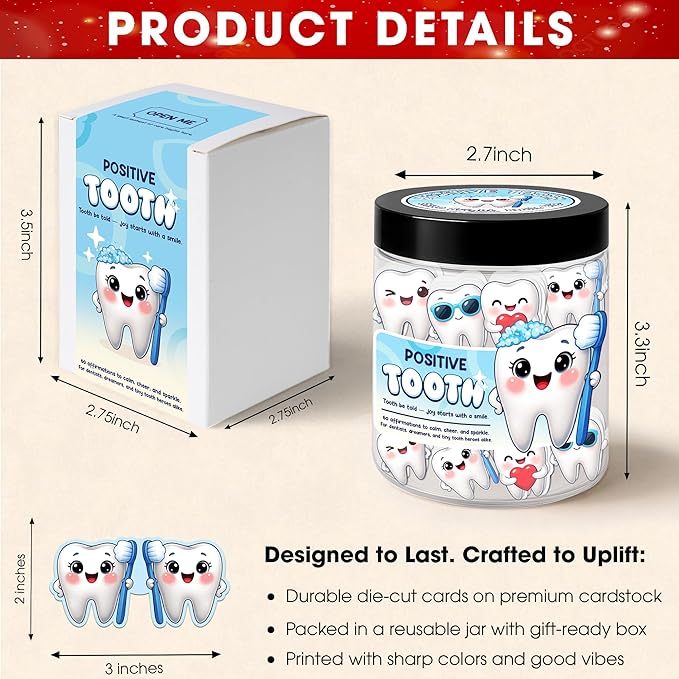 Miarita Positive Tooth Jar – 60 Affirmation Cards for Women, Kids, Teens & Coworkers, Dental Assistant Gifts For Dentists, Teacher Appreciation Gifts For Women, Birthday Gift for College Friend