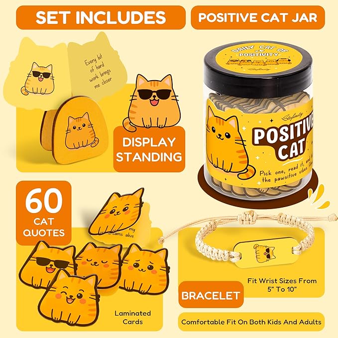 Stofinity 60 Positive Cat Affirmation Cards - Funny Cat Gifts For Women Birthday, Christmas Gifts For People Who Love Cats, Anxiety & Stress Relief Gift For Desk Decor