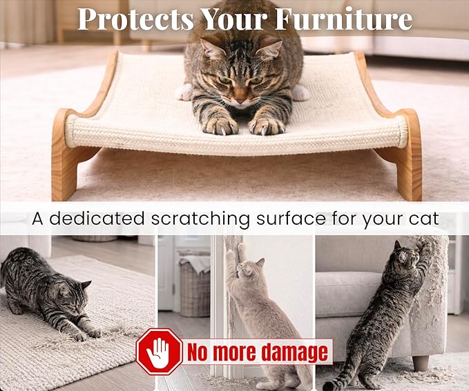 Mookie’s 26.5”x16.7” Extra Large Cat Scratcher Bed | Wooden Cat Couch with Natural Sisal | Cat Lounge Scratching Pad for Large Indoor Cats | Durable Horizontal Scratcher Furniture for Cats