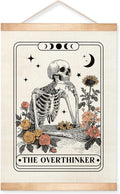 HEYJEEPER The Overthinker Tarot Card Wall Art,Skeleton and Floral for Witch Room Decor,Humorous Wall Hanging Linen Print Poster for Bedroom,Library, Study room 14x18inch(The Overthinker)