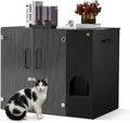 Cat Litter Box Enclosure - Dog Proof Cat Litter Box with Pull-Out, Rotating Features, Includes Power Outlet and Acrylic Wave-Patterned Door Panels with Lock,Elegant Black